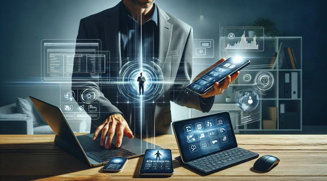 Illustration of a person accessing online accounting software on multiple devices