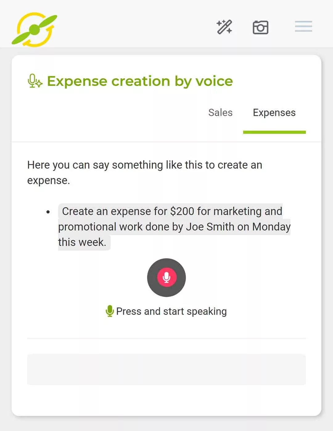AI voice expense creation in joy pilot