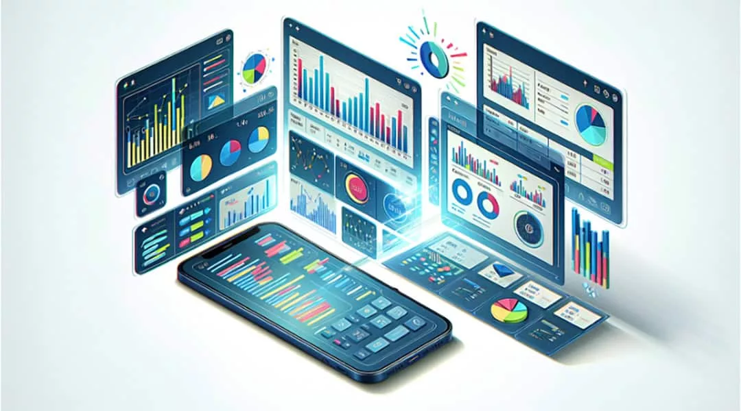 Illustration of a modern accounting software interface with various financial data and charts