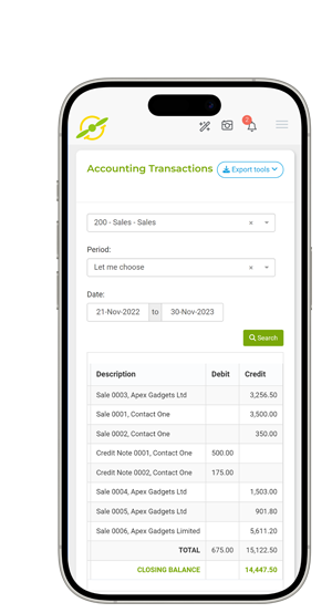 iphone showing transactions reports using joy pilot accounting software