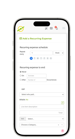 iphone showing option to add as a recurring expense within joy pilot accounting software